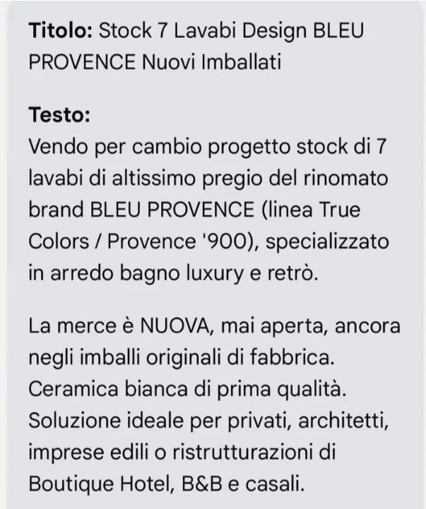 Stock 7 Lavabi BLEU PROVENCE (linea True Colors / Provence '900)