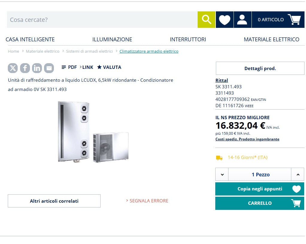 Unità di raffreddamento a liquido RITTAL - Condizionatore ad armadio. NUOVO.